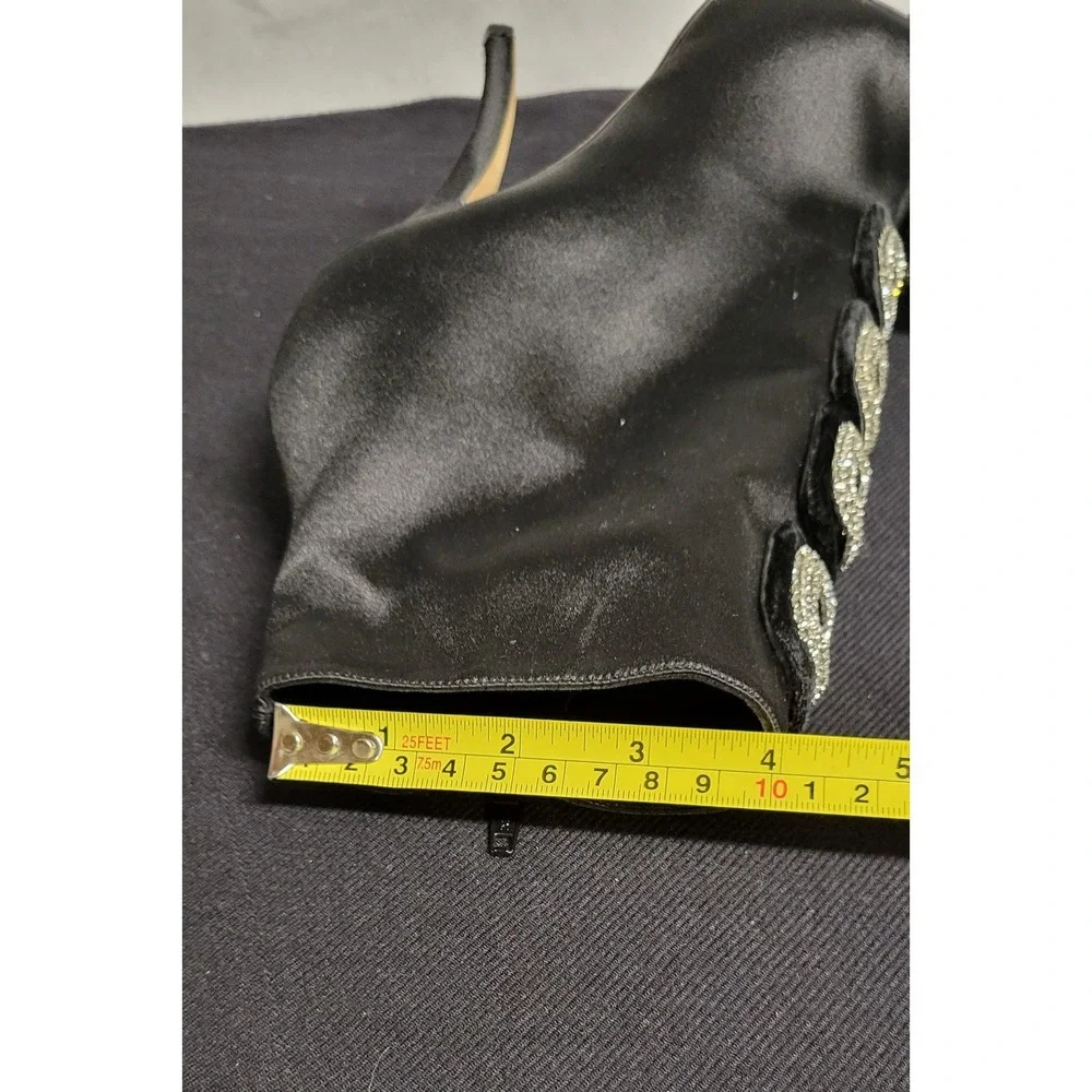 Black Satin Manolo Blahnik Suwalki Ankle Boots With Jeweled Buckles Size 39